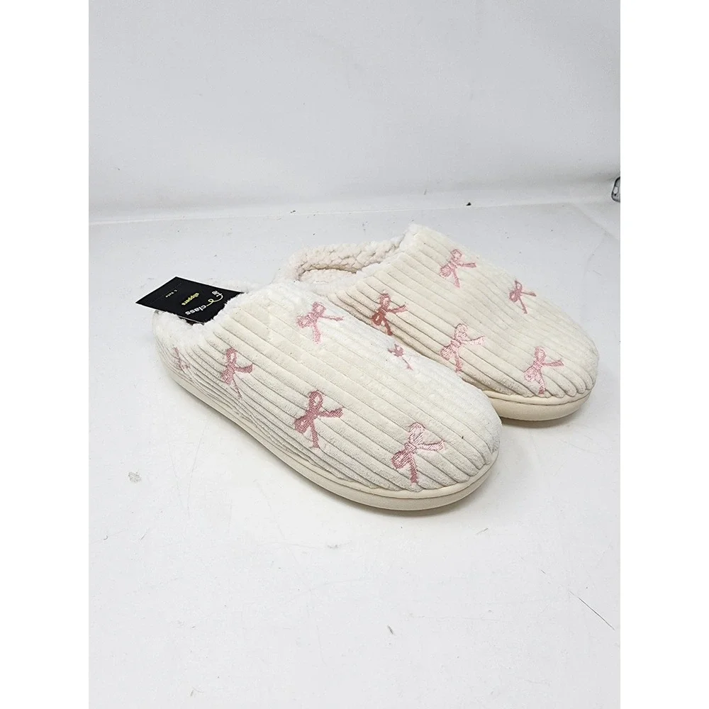 Art Class Landry Bow Slippers Off-White Pink Bows Girls Size M 2-3 New